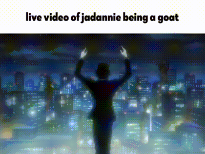 A Man In A Suit Is Standing In Front Of A City Skyline With His Hands In The Air . GIF