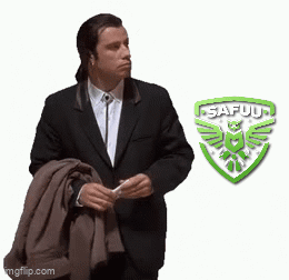 A Man In A Suit Is Standing In Front Of A Logo That Says Safuu GIF