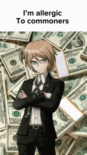 A Man In A Suit Is Standing In Front Of A Pile Of Money With The Caption I 'M Allergic GIF