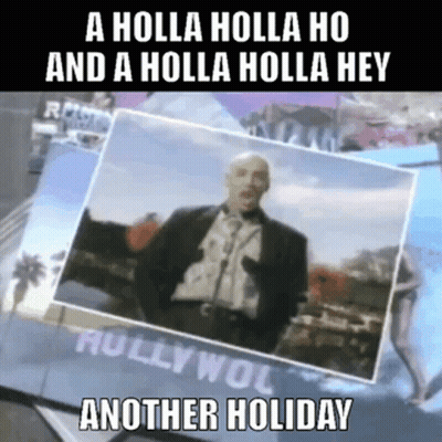 A Man In A Suit Is Standing In Front Of A Sign That Says A Holla Holla Ho And A Holla Holla Hey GIF
