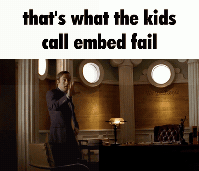 A Man In A Suit Is Standing In Front Of A Wall That Says " That 'S What The Kids Call Embed Fail " GIF