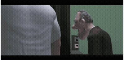 A Man In A Suit Is Standing Next To A Man In A White Shirt In An Elevator . GIF