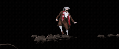 A Man In A Suit Is Surrounded By A Flock Of Rats GIF