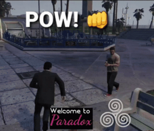 A Man In A Suit Is Walking Down A Sidewalk In Front Of A Sign That Says Pow GIF