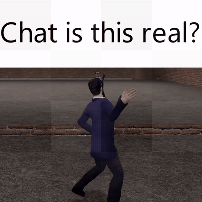 A Man In A Suit Is Walking In Front Of A Brick Wall With The Words Chat Is This Real GIF
