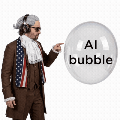 A Man In A Suit Points At A Bubble That Says Ai Bubble GIF