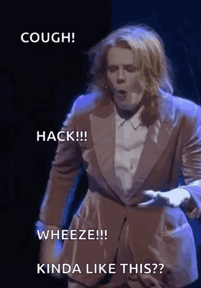 A Man In A Suit Says Cough Hack Wheeze And Kinda Like This .. GIF