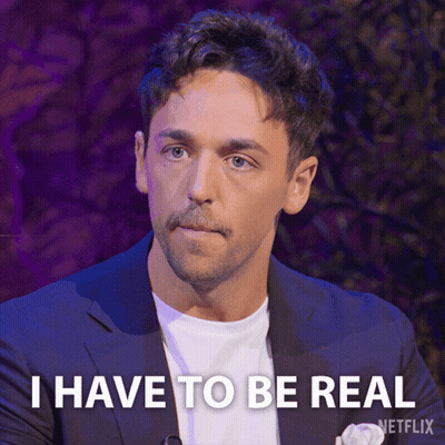 A Man In A Suit Says I Have To Be Real On A Purple Background GIF