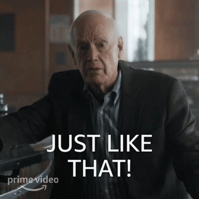 A Man In A Suit Says Just Like That On A Prime Video Ad GIF
