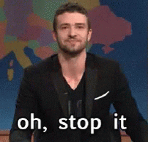 A Man In A Suit Says " Oh Stop It " GIF
