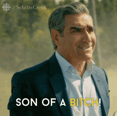 A Man In A Suit Says Son Of A Bitch In Yellow Letters GIF