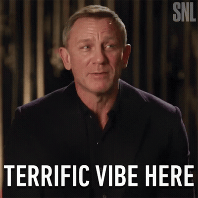A Man In A Suit Says Terrific Vibe Here In Front Of A Snl Logo GIF