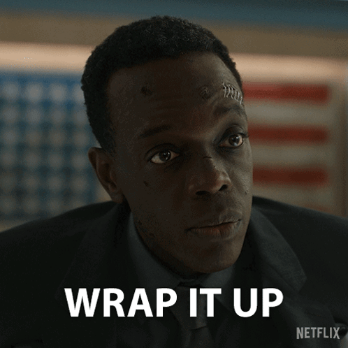 A Man In A Suit Says Wrap It Up On A Netflix Poster GIF