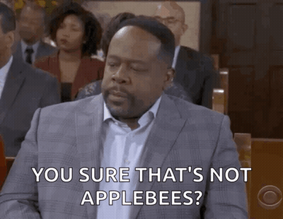 A Man In A Suit Says " You Sure That 'S Not Applebees ? " GIF