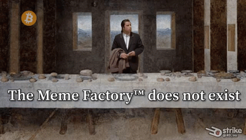 A Man In A Suit Sits At A Table With The Meme Factory Does Not Exist Written On It GIF