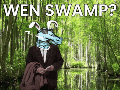 A Man In A Suit Smoking A Cigarette In Front Of A Swamp And The Words Wen Swamp GIF