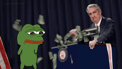 A Man In A Suit Stands Behind A Podium With A Frog In Front Of Him That Says ' Fed ' On It GIF