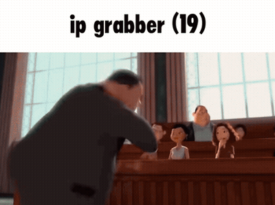 A Man In A Suit Stands In Front Of A Group Of People With The Words Ip Grabber ( 19 ) Below Him GIF