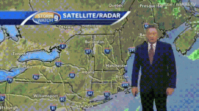 A Man In A Suit Stands In Front Of A Map That Says Storm Watch 9 Satellite Radar GIF