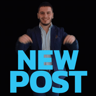 A Man In A Suit Stands In Front Of A Sign That Says " New Post " GIF