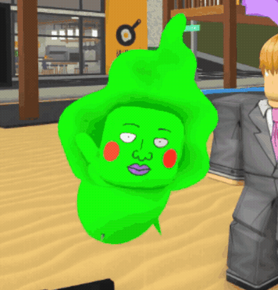 A Man In A Suit Stands Next To A Green Character GIF