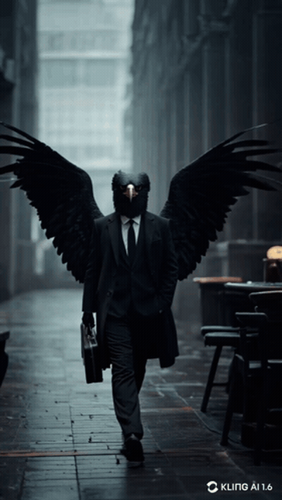 A Man In A Suit With A Bird Mask On His Face GIF
