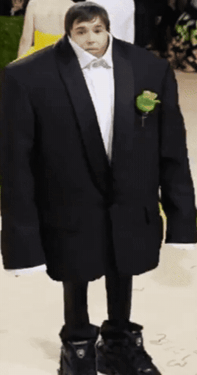 A Man In A Suit With A Rose In His Pocket Is Standing On A Carpet GIF