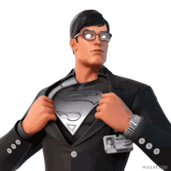 A Man In A Suit With A Superman Logo On His Shirt Sticker