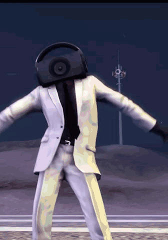 A Man In A Suit With Headphones On His Head Is Dancing GIF