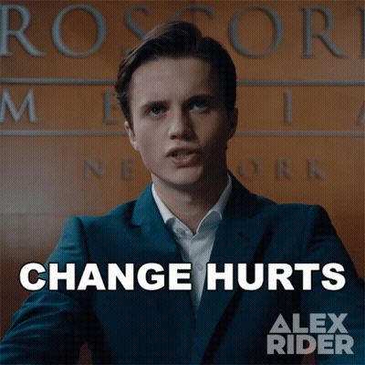 A Man In A Suit With The Words Change Hurts Alex Rider GIF