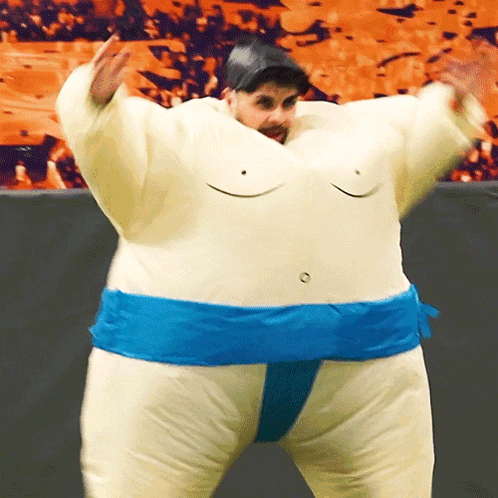 A Man In A Sumo Costume With A Blue Belt GIF