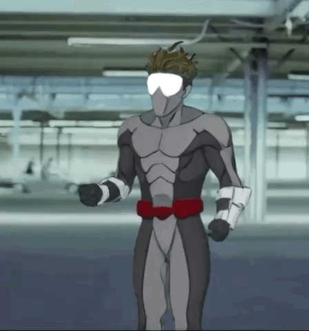 A Man In A Superhero Costume Is Standing In A Parking Lot . GIF