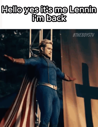 A Man In A Superhero Costume Is Standing In Front Of A Cross With His Arms Outstretched GIF