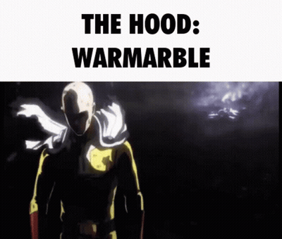 A Man In A Superhero Costume Is Standing In The Dark With The Words The Hood : Warmarble Above Him . GIF