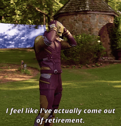 A Man In A Superhero Costume Says " I Feel Like I 'Ve Actually Come Out Of Retirement .. " GIF
