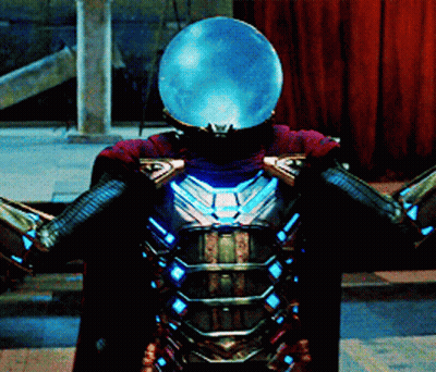 A Man In A Superhero Costume With A Blue Helmet On His Head GIF