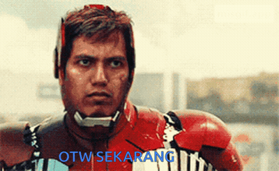 A Man In A Superhero Costume With The Words Otw Sekarang On The Bottom GIF