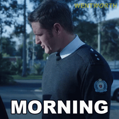 A Man In A Sweater With The Word Morning On The Bottom GIF