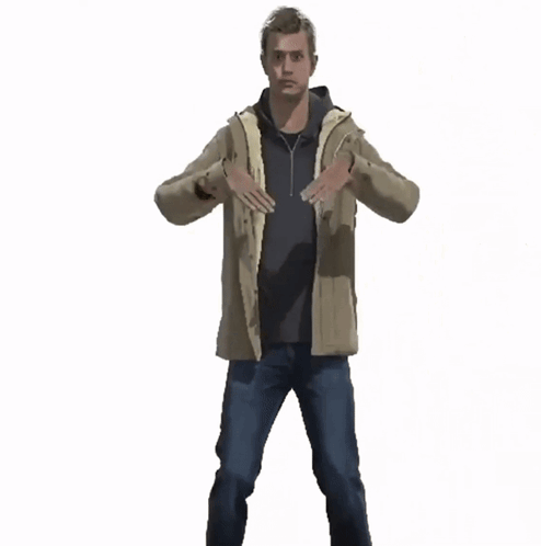 A Man In A Tan Jacket Is Making A Stop Sign GIF
