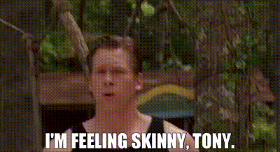 A Man In A Tank Top Is Saying `` I 'M Feeling Skinny Tony '' . GIF