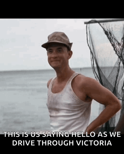 A Man In A Tank Top Is Standing In Front Of A Fishing Net And Says " This Is Us Saying Hello GIF