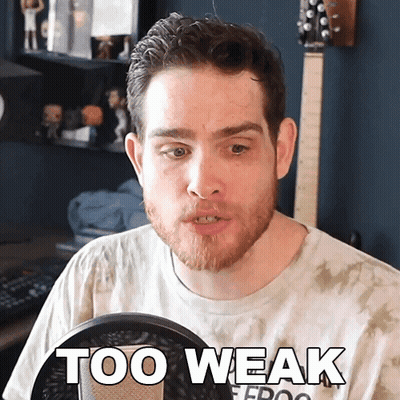 A Man In A Tie Dye Shirt Says " Too Weak " GIF