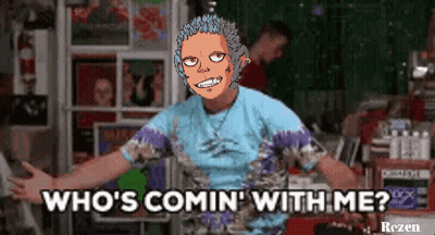 A Man In A Tie Dye Shirt Says Who 'S Comin ' With Me .. GIF