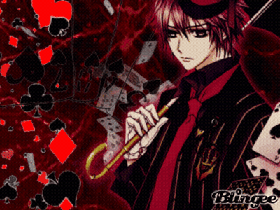 A Man In A Top Hat Is Holding An Umbrella In Front Of Playing Cards And The Word Blingee On The Bottom GIF