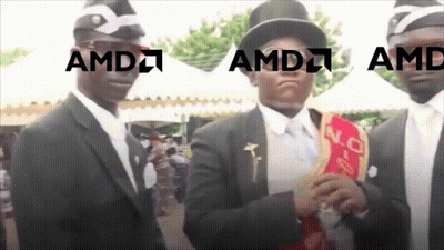 A Man In A Top Hat Is Standing Next To Two Other Men With Amd Written On Them GIF