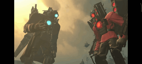 A Man In A Trench Coat And A Man In A Red Jacket Are Standing Next To Each Other In A Video Game GIF