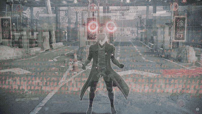 A Man In A Trench Coat Is Standing In Front Of A Sign That Says ' No Walking ' GIF