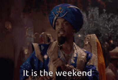 A Man In A Turban Is Talking On A Cell Phone With The Words " It Is The Weekend " Above Him GIF