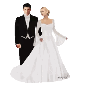 A Man In A Tuxedo And A Woman In A White Dress Are Holding Hands Sticker