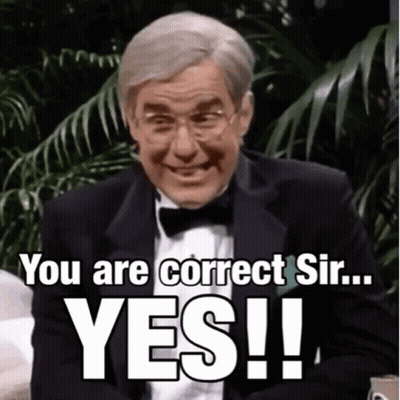 A Man In A Tuxedo And Bow Tie Says " You Are Correct Sir Yes " GIF